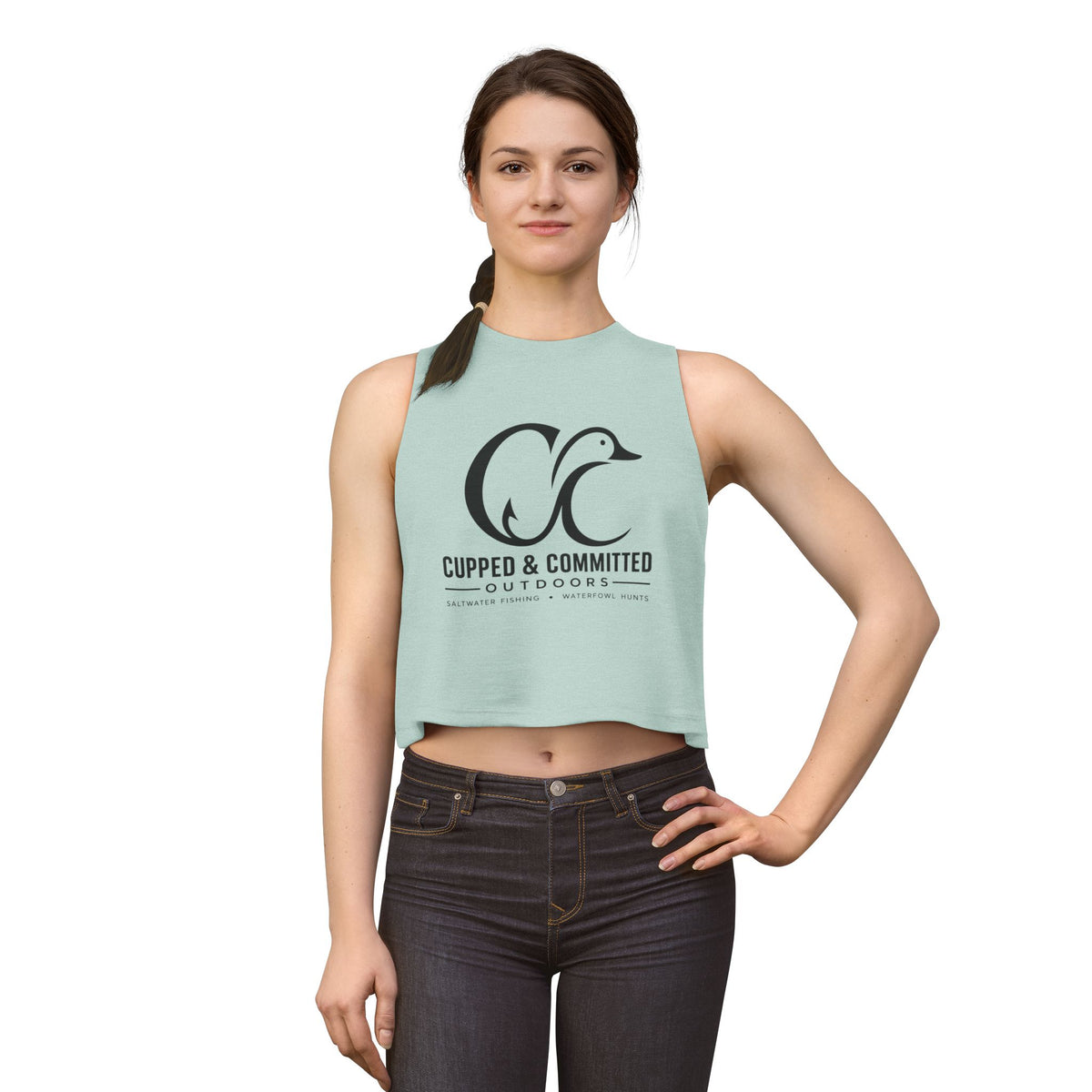 Cupped & Committed Outdoors Women's Crop Tank — Duck Logo Outdoor Fishing & Waterfowl Shirt