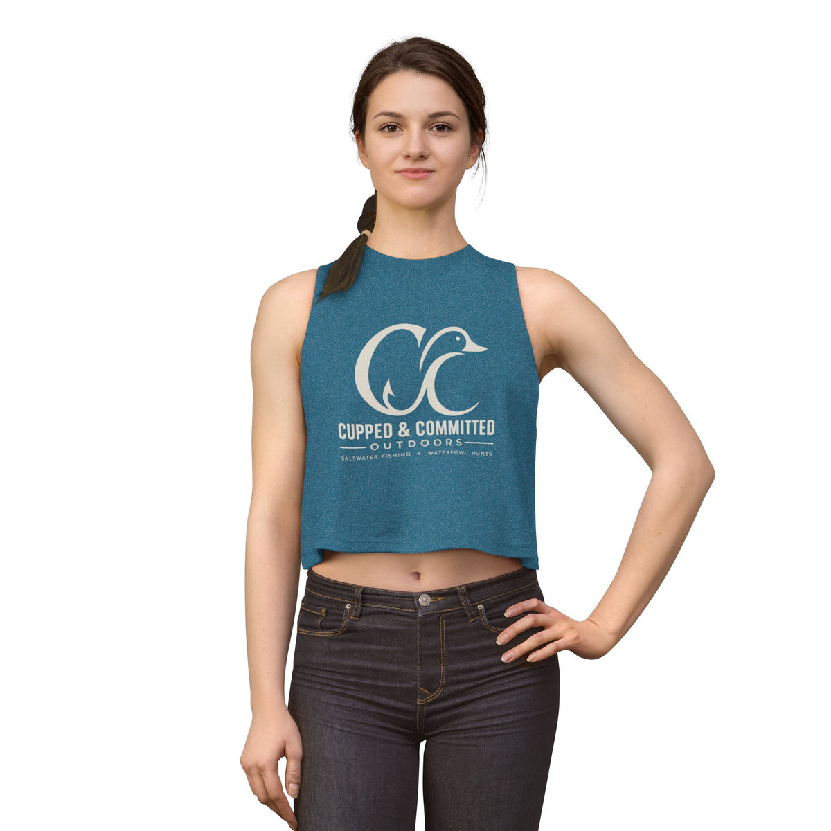 Cupped & Committed Outdoors Women's Crop Tank — Duck Logo Outdoor Fishing & Waterfowl Shirt