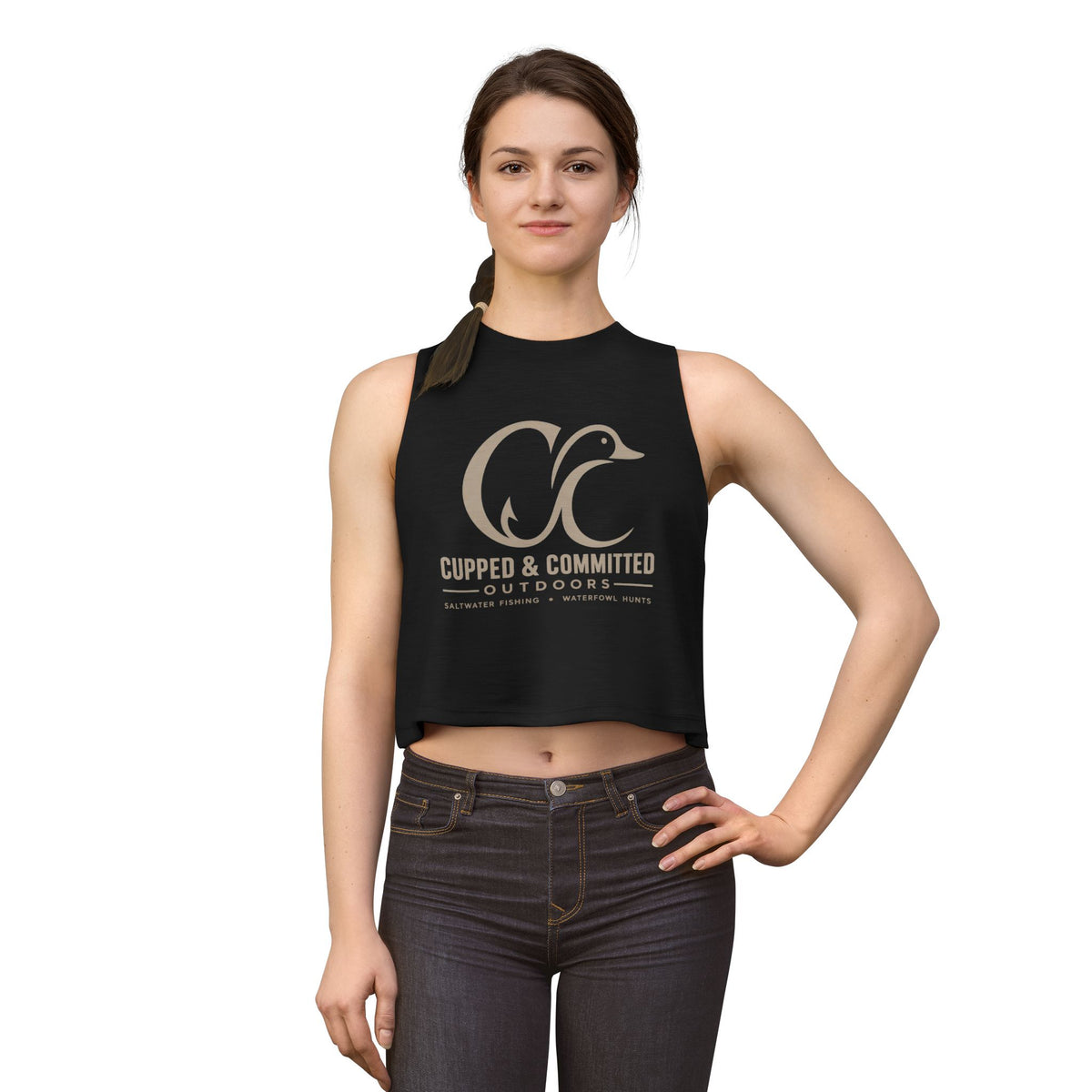 Cupped & Committed Outdoors Women's Crop Tank — Duck Logo Outdoor Fishing & Waterfowl Shirt