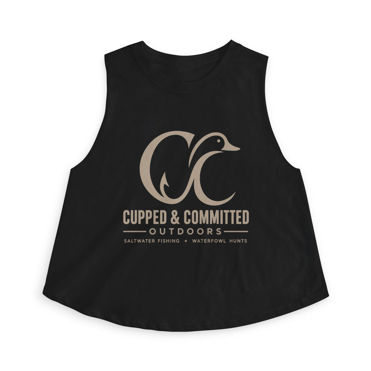 Cupped & Committed Outdoors Women's Crop Tank — Duck Logo Outdoor Fishing & Waterfowl Shirt