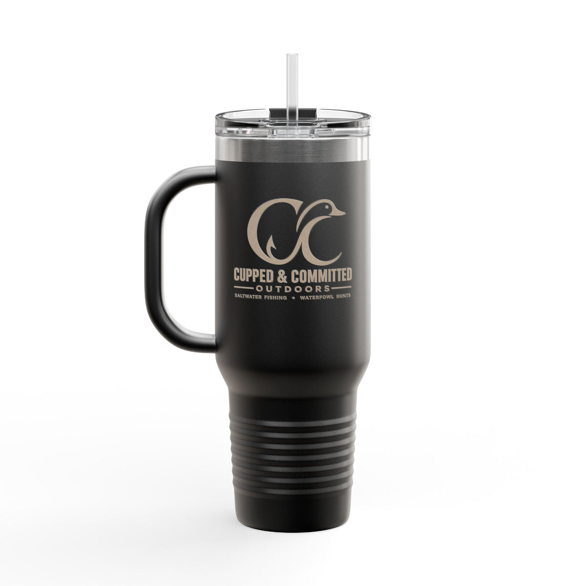 40oz Insulated Travel Mug – Matte Black Thermal Tumbler with Straw (Large Capacity)