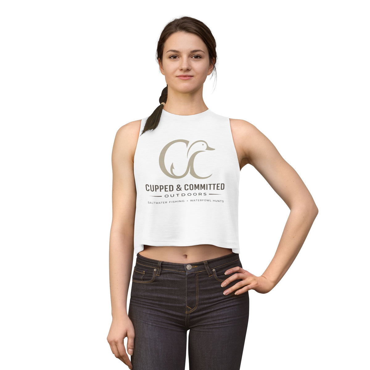 Cupped & Committed Outdoors Women's Crop Tank — Duck Logo Outdoor Fishing & Waterfowl Shirt
