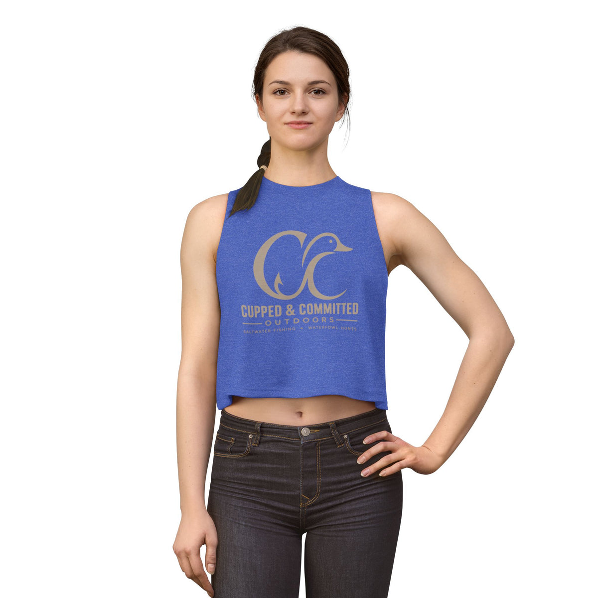 Cupped & Committed Outdoors Women's Crop Tank — Duck Logo Outdoor Fishing & Waterfowl Shirt