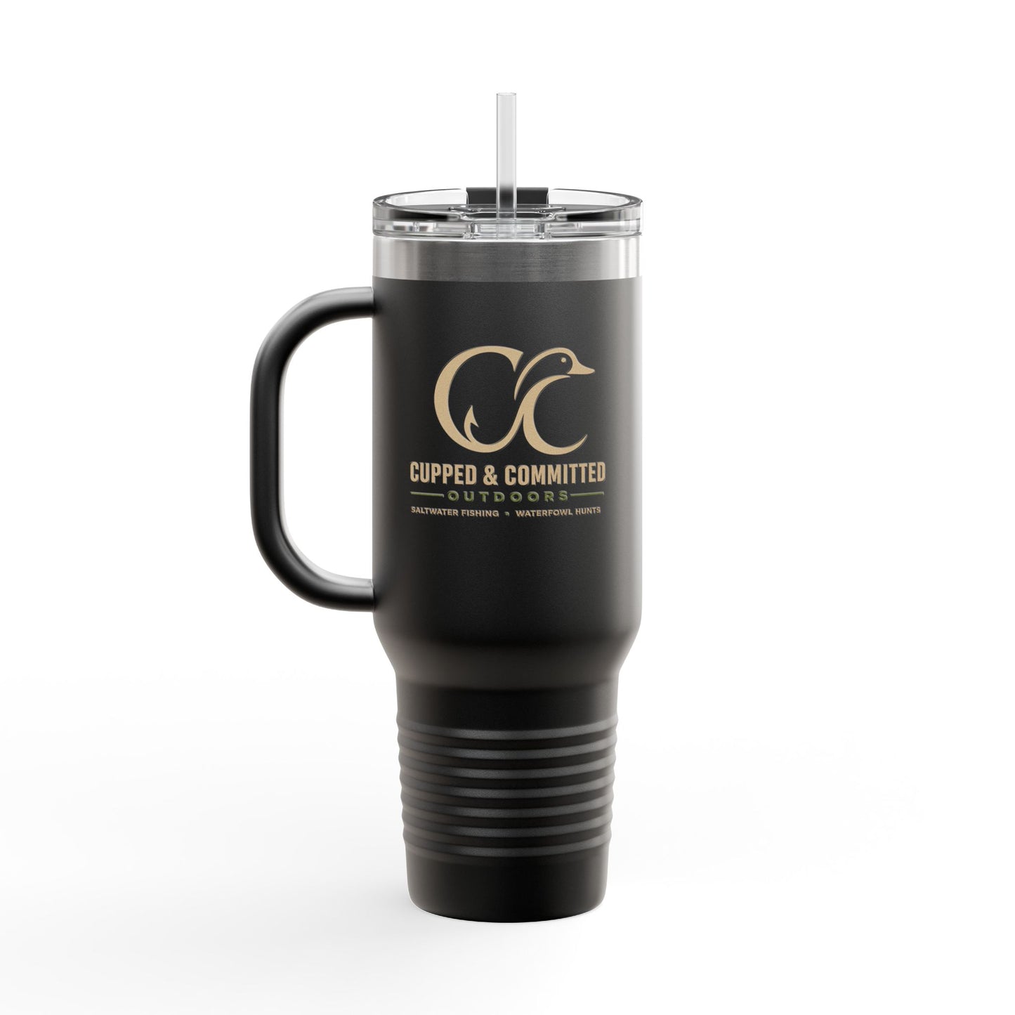 40oz Insulated Travel Mug – Matte Black Thermal Tumbler with Straw (Large Capacity)